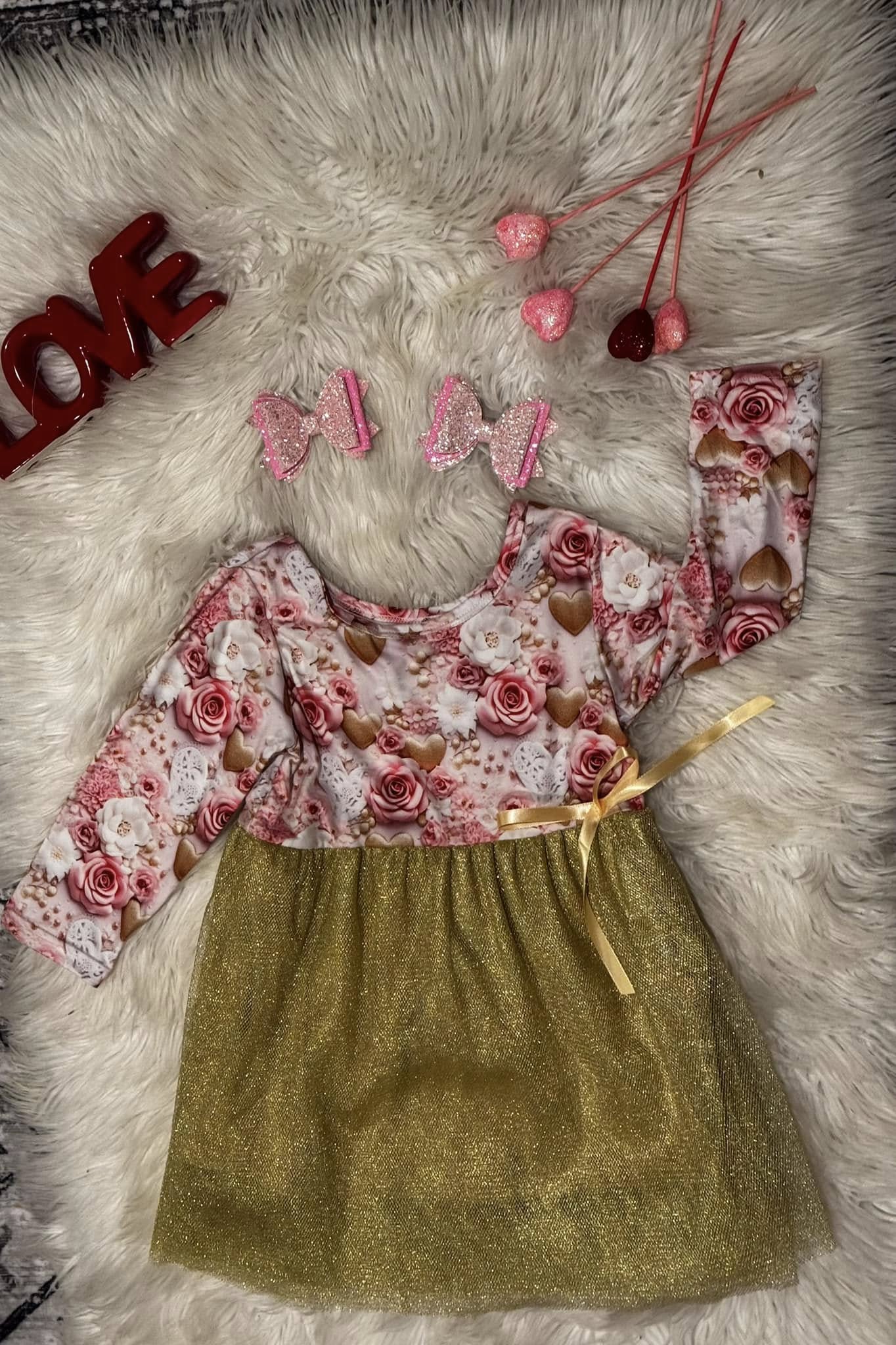 LL Vday Custom - Gold Flower Dress RTS