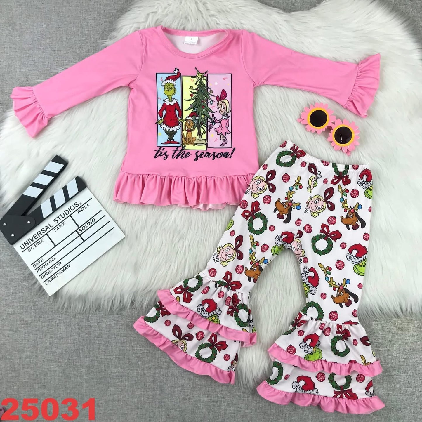 October2025preorder-pink grinch shirt with printed bells