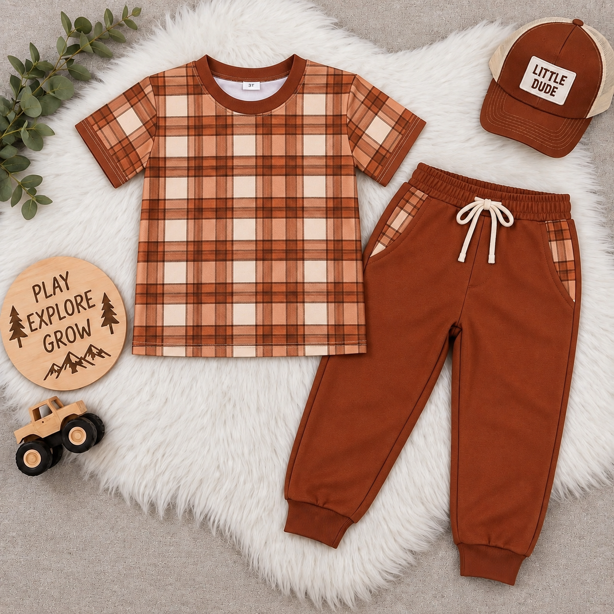 Fall/Thanksgiving Custom 2026-brown plaid pant set