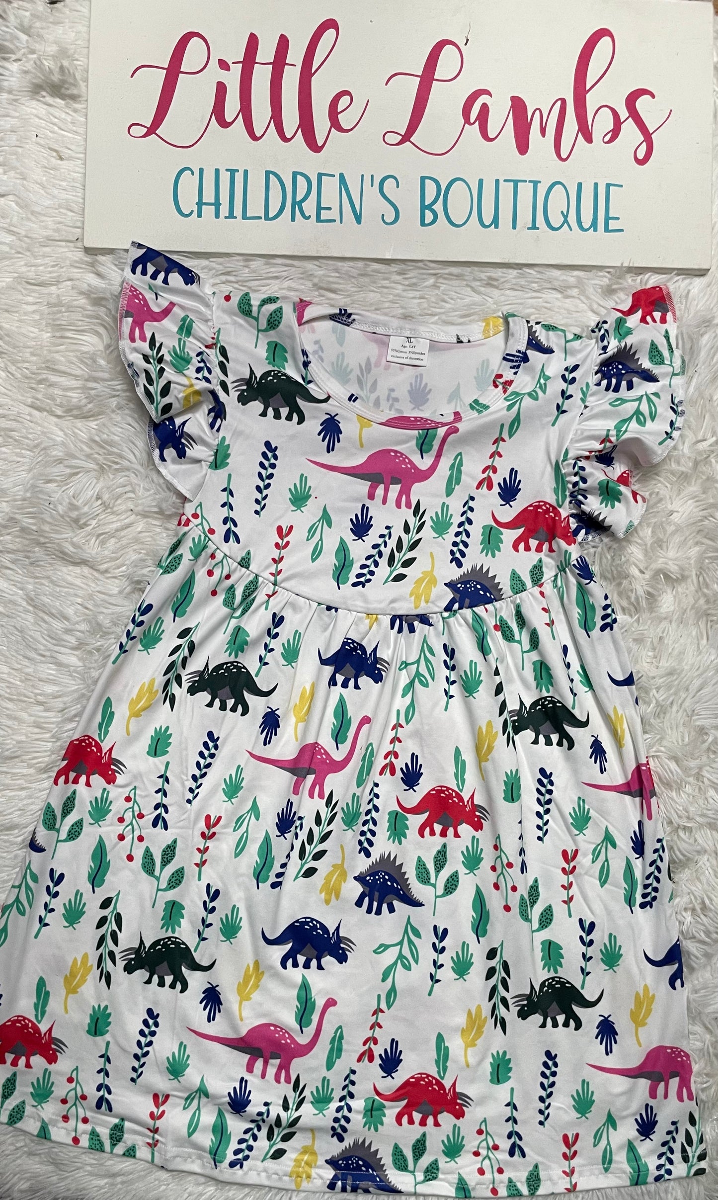 Girl’s White Dino Dress