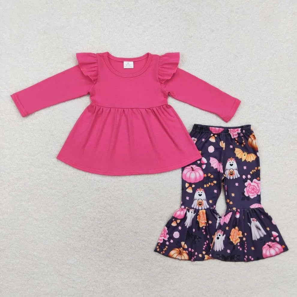 September-preorder-2025-Aier-pink shirt with black bells pumpkins Halloween