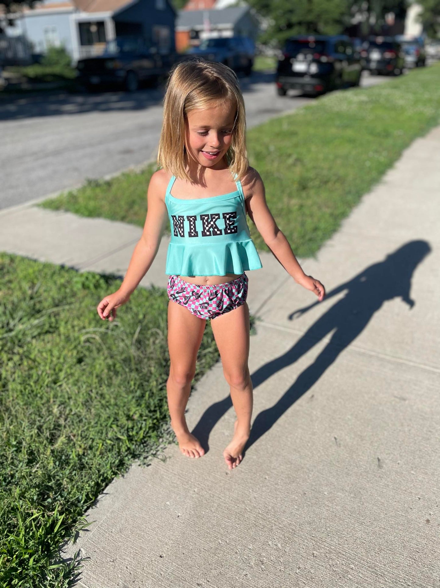 LL custom purple pink Nike swimsuit