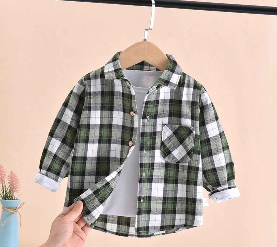 Boys live-2025-plaid Green hoodie sweatshirt