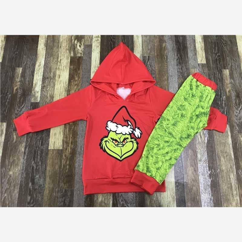 Grinch hoodie with fur printed pants