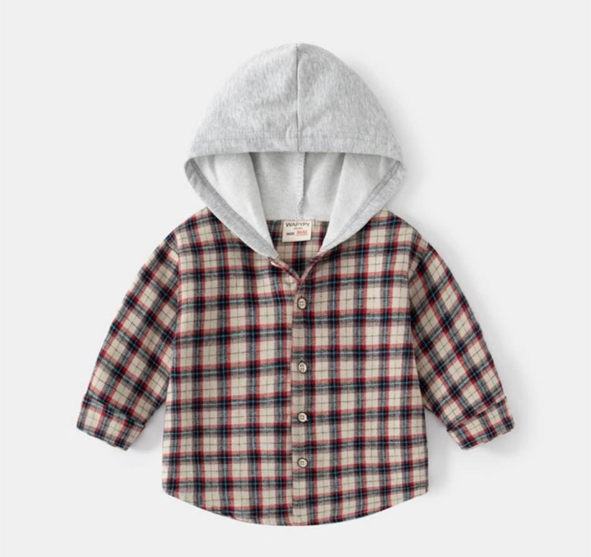 Rep-hooded plaid shirt- beige red
