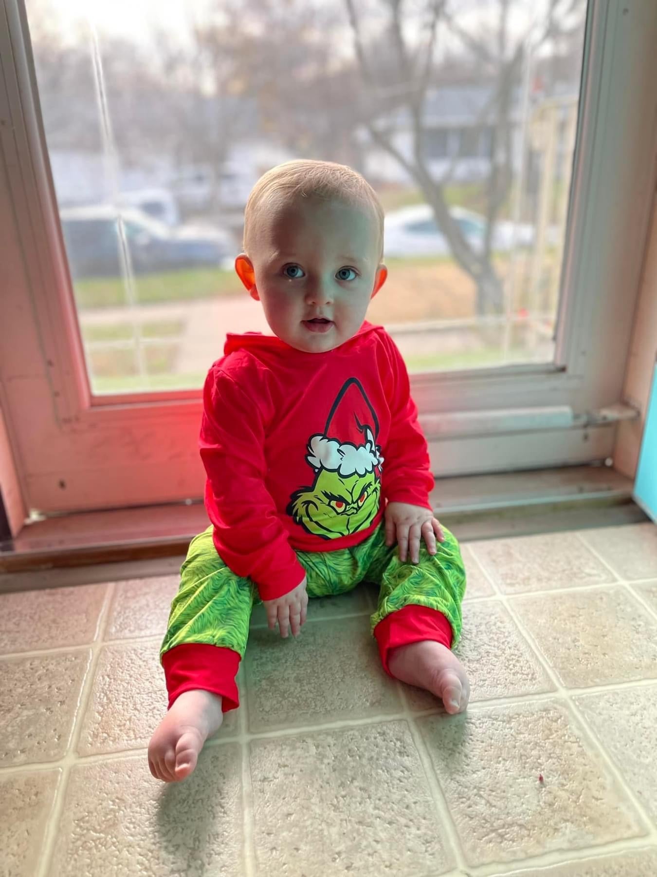 Grinch hoodie with fur printed pants
