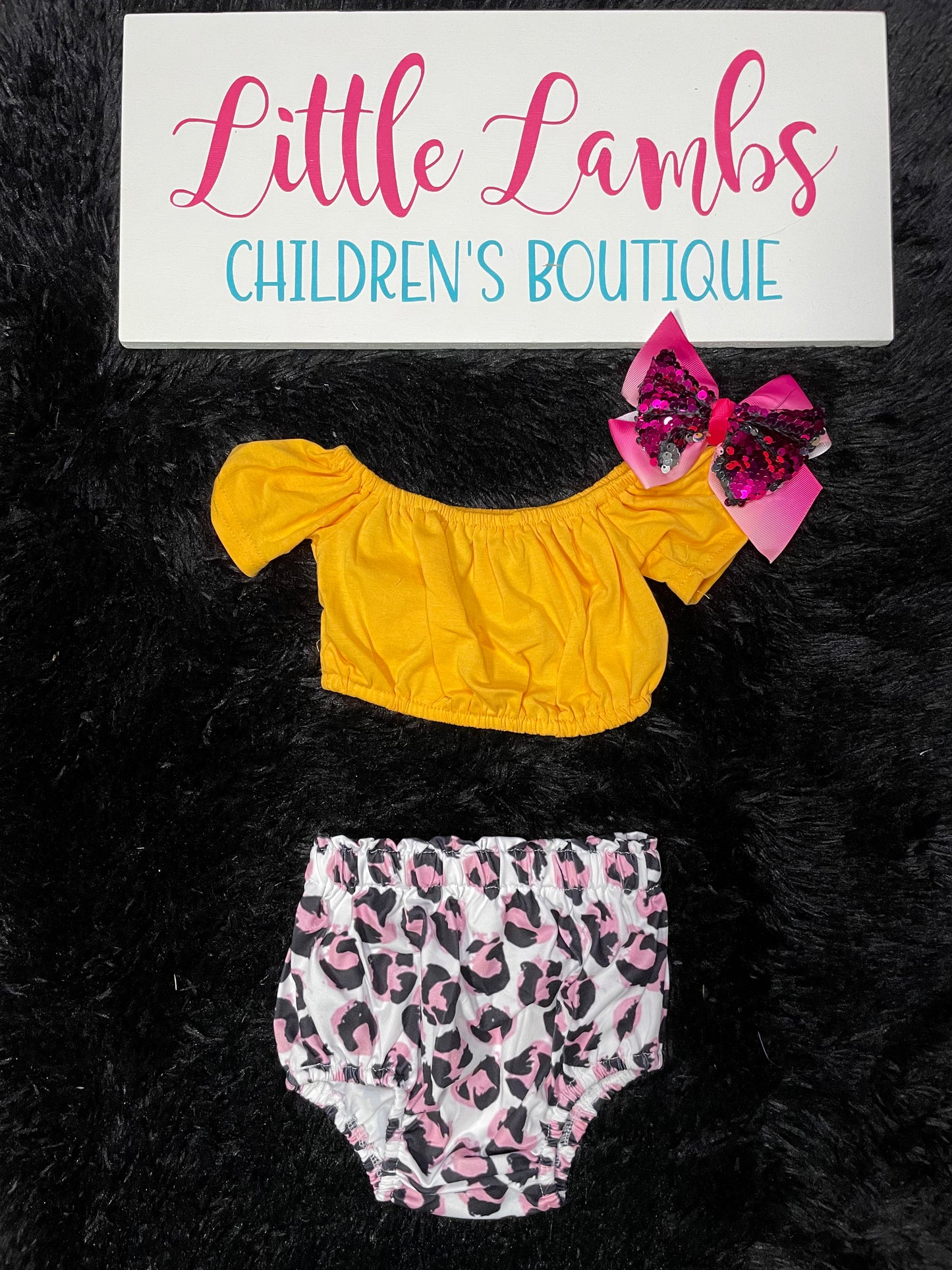 Yellow Crop Top with Cheetah Print Bummies