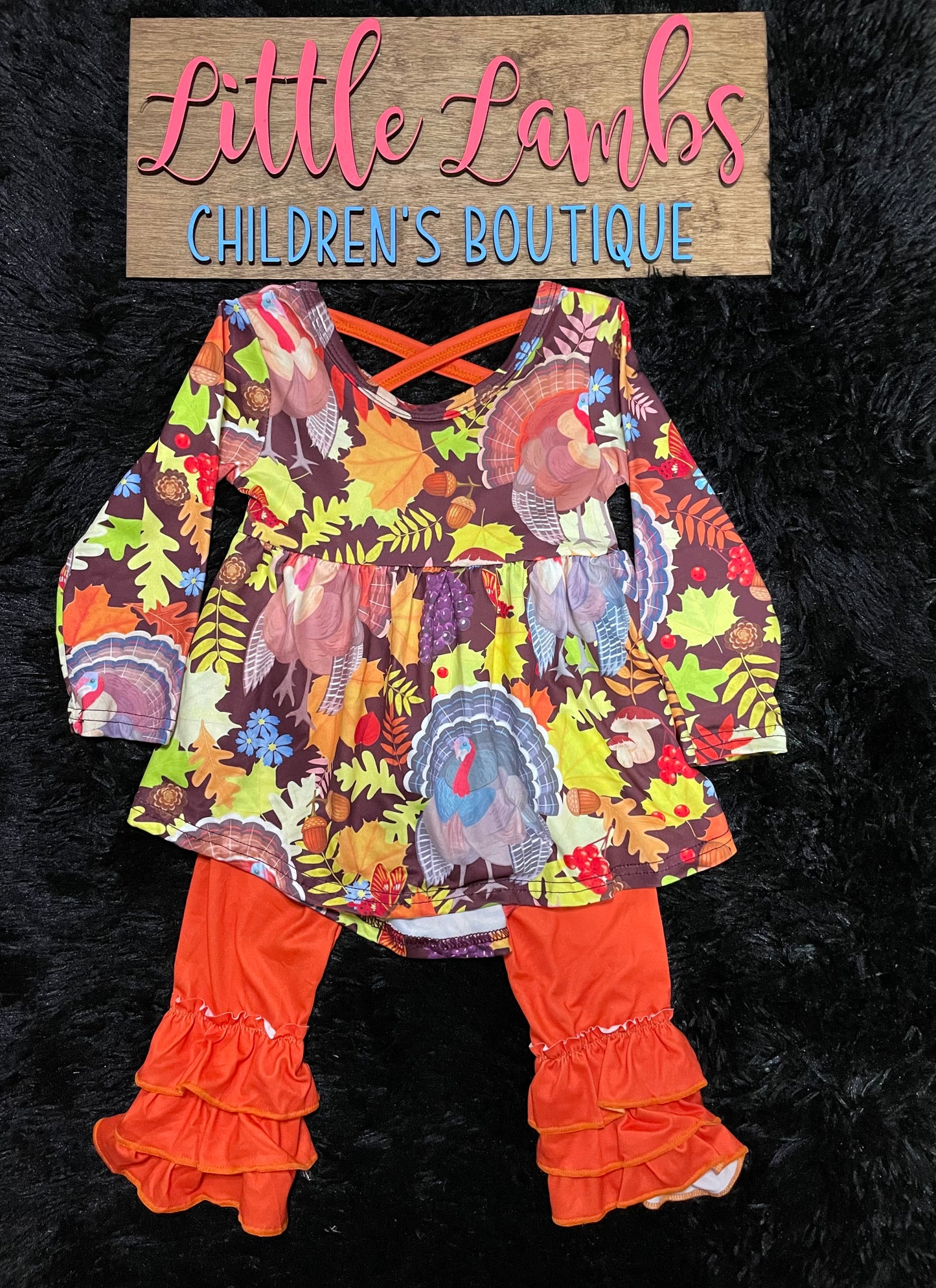 Thanksgiving Turkey and leaves outfit girls
