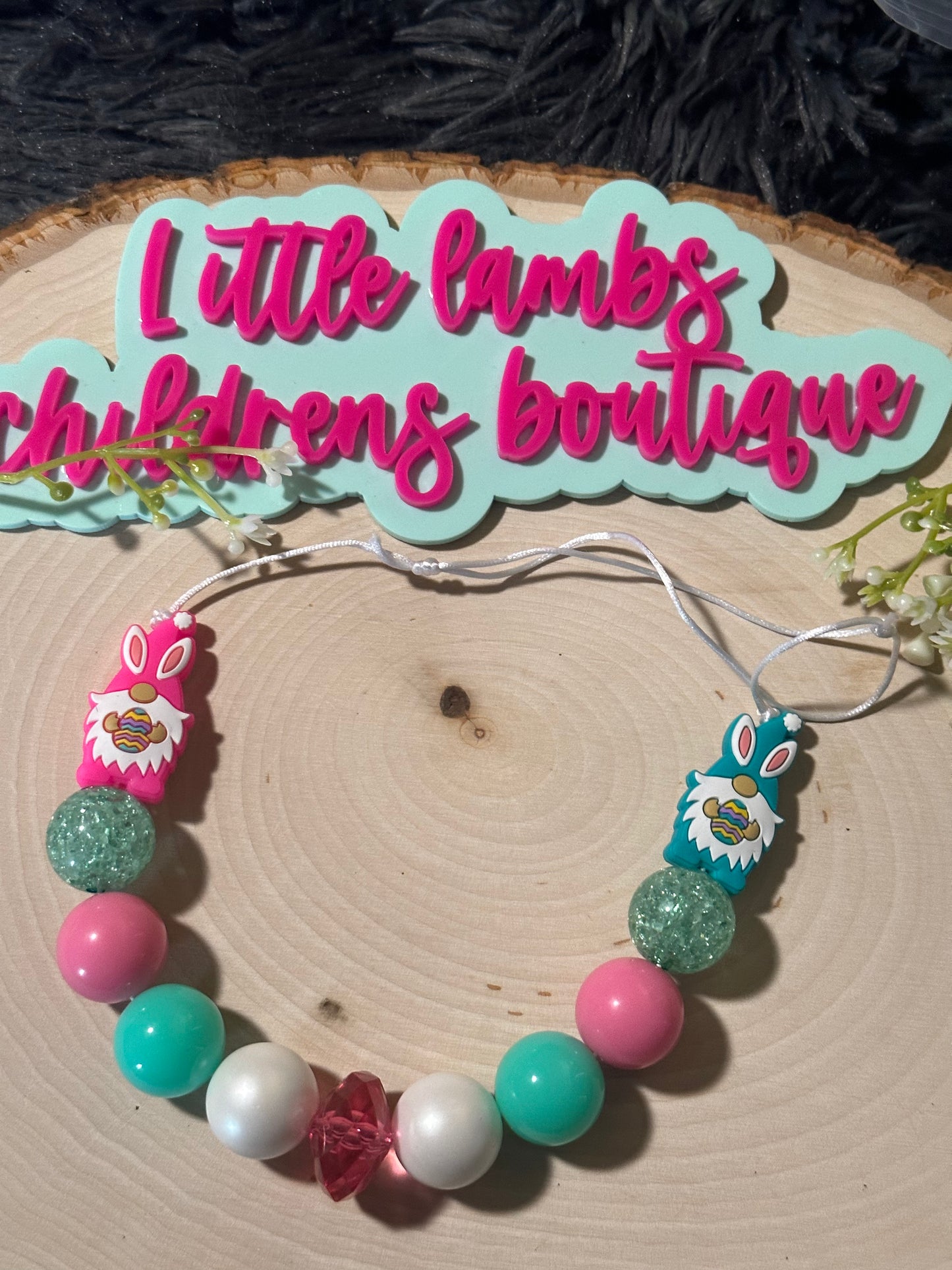 Silicone gnome Bunny necklace blue and pink