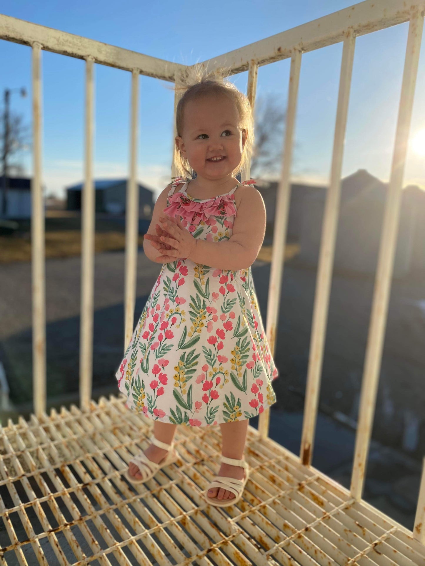 Pink Yellow and Green Floral Dress