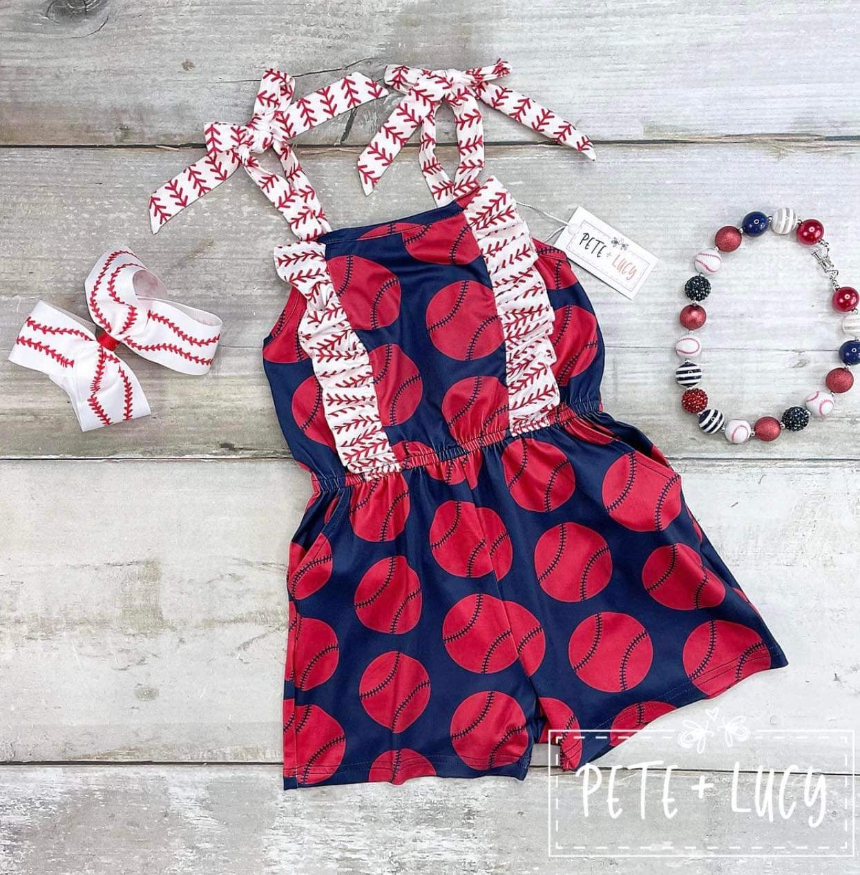 Pete and Lucy- Take Me Out To The Ballgame Shorts Romper