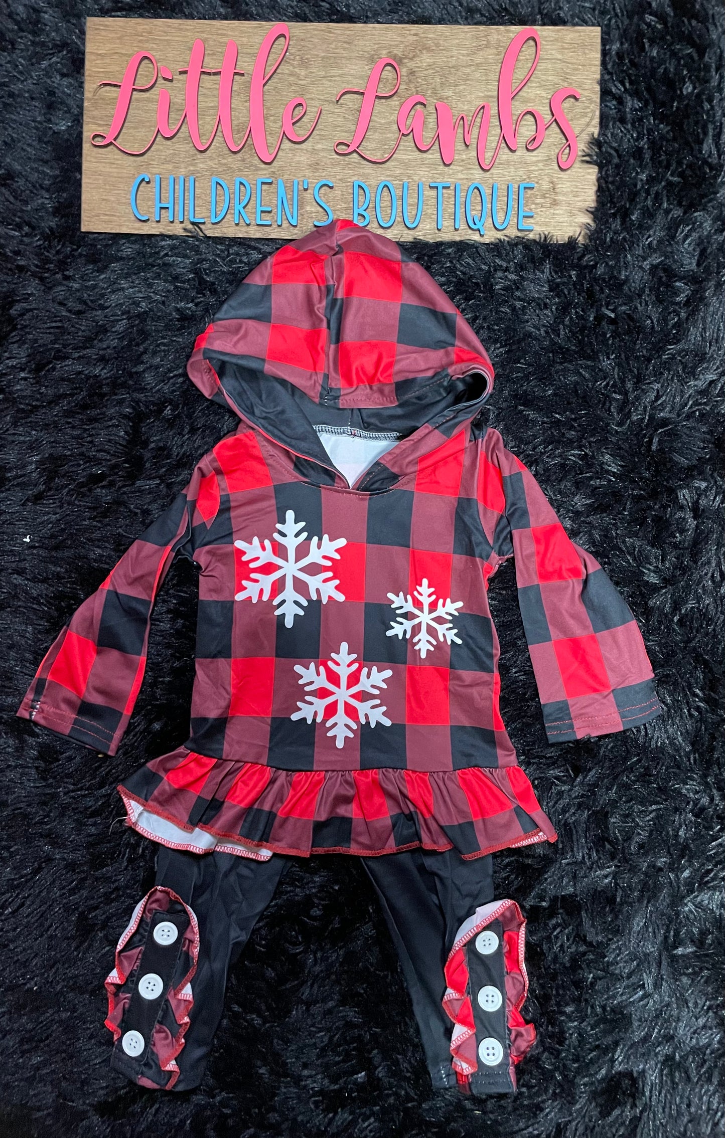 Winter plaid snowflake dress with pants girls outfit