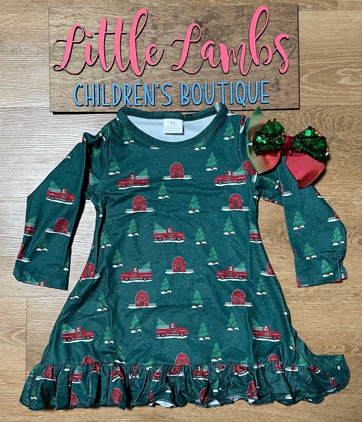 Green dress with truck
