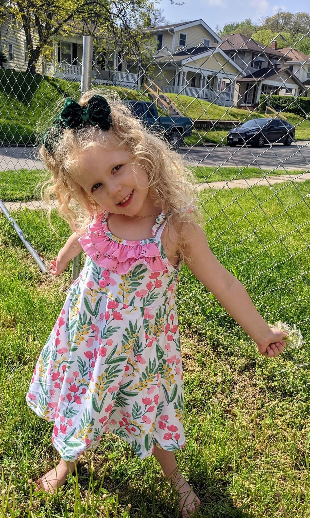 Pink Yellow and Green Floral Dress