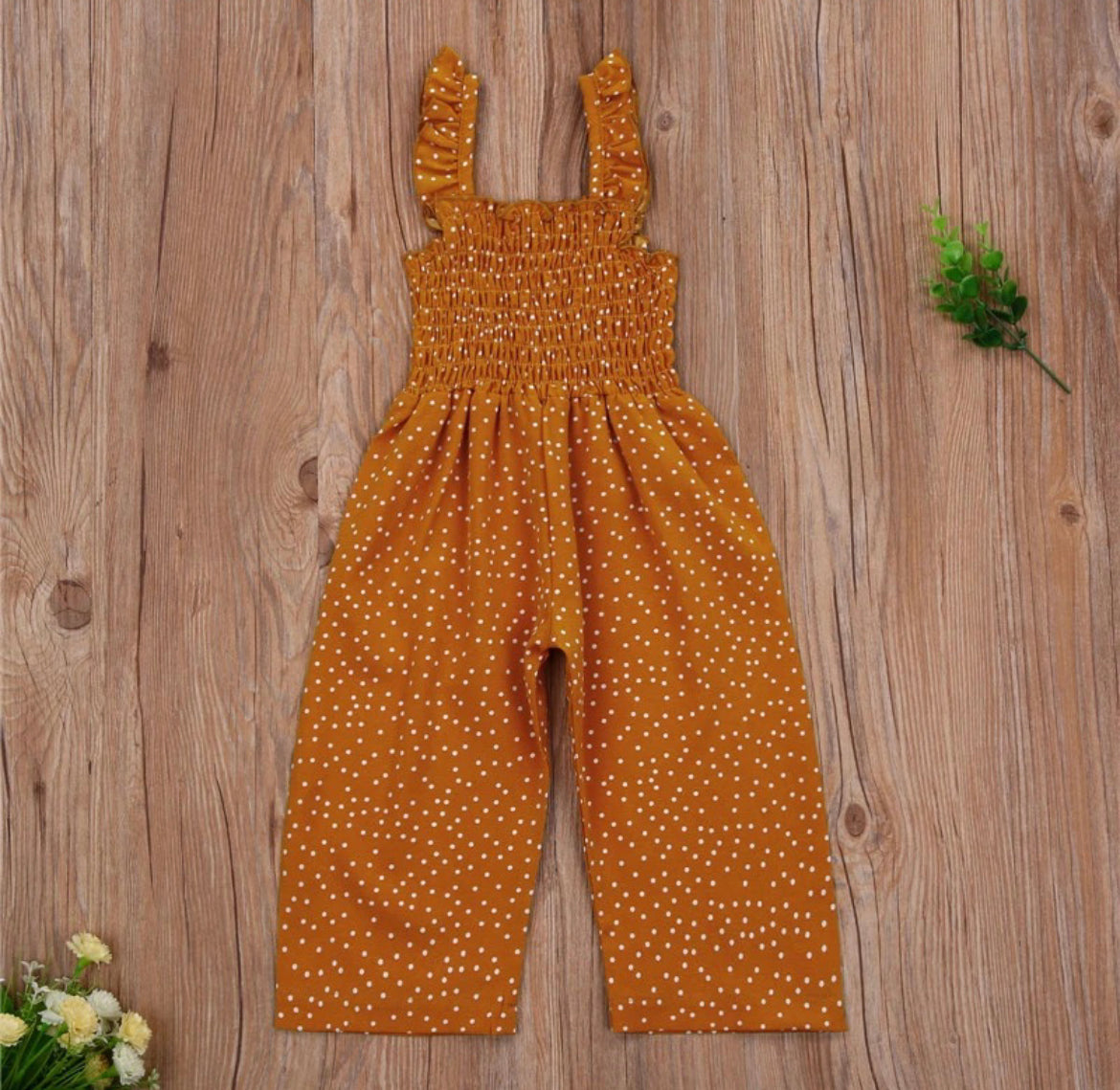 Mustard polka dot romper