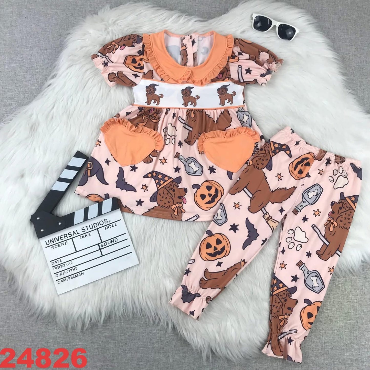 October2025preorder-dog Halloween printed dress with pants