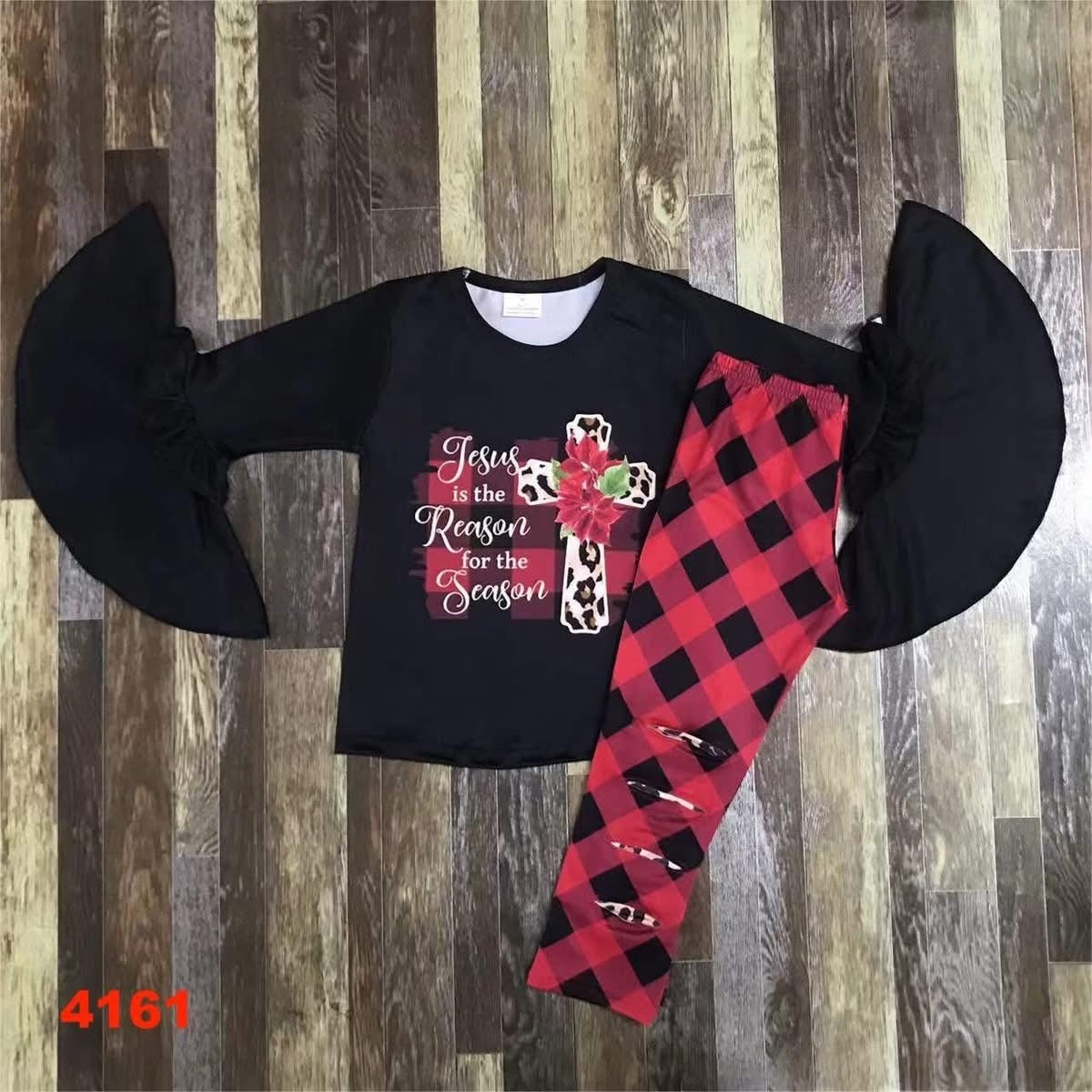 October clearance 2025-cross black shirt with plaid pants