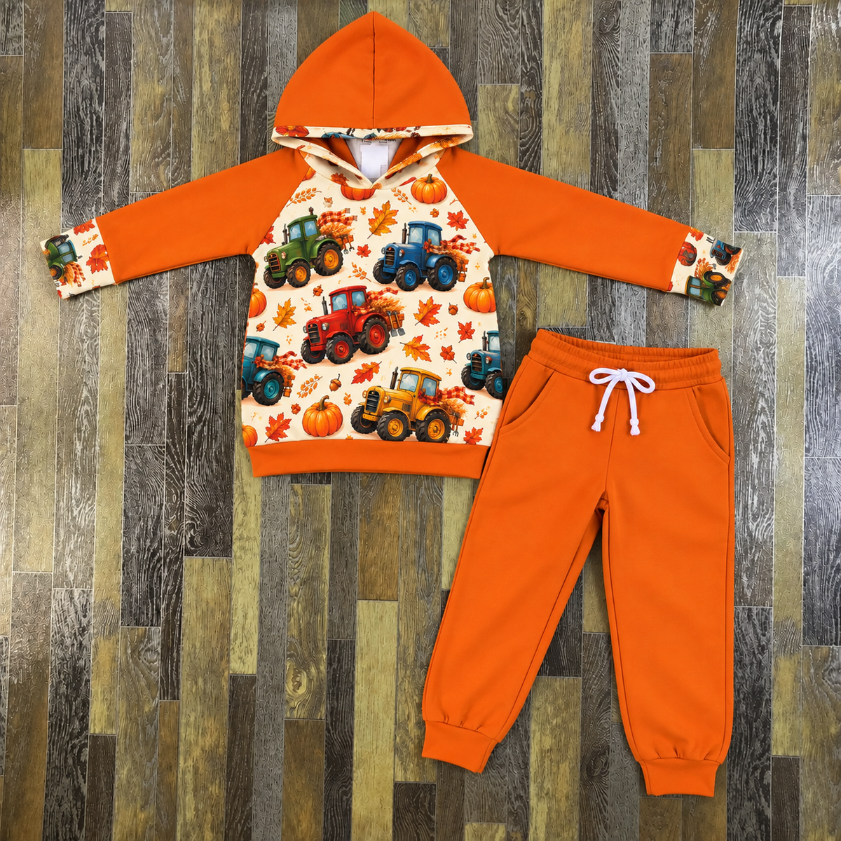 Fall/Thanksgiving Custom 2026-Orange tractor hoodie set