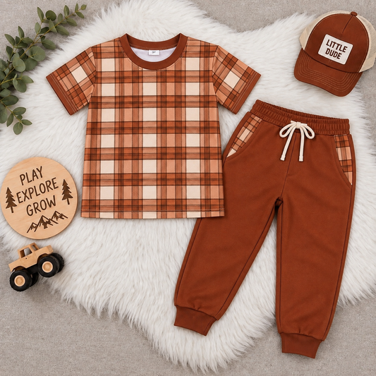 Fall/Thanksgiving Custom 2026-brown plaid pant set