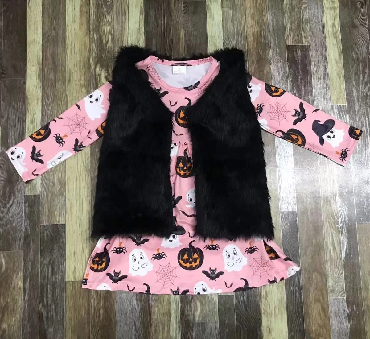 September-preorder-2025-pink Halloween dress with faux fur jacket