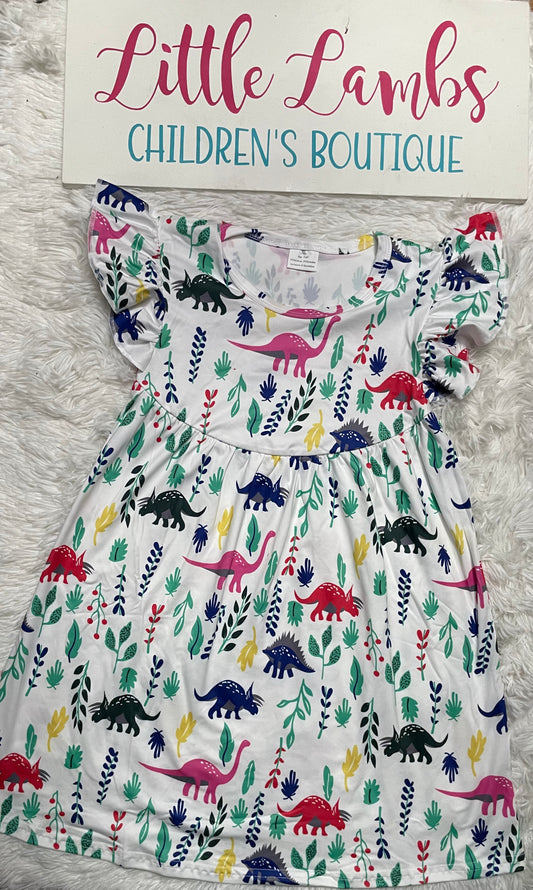 Girl’s White Dino Dress