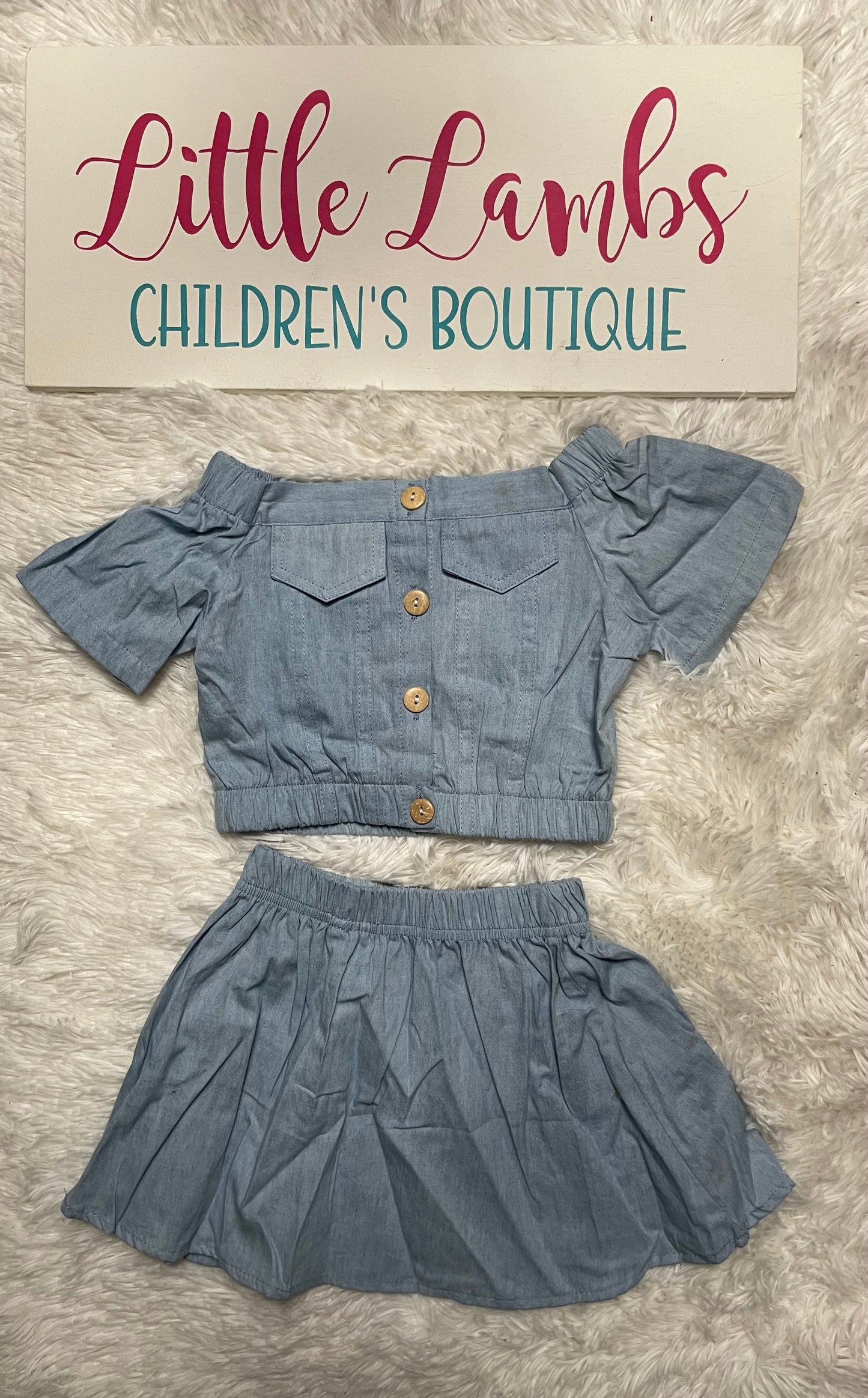 Denim Off the Shoulder Skirt Outfit