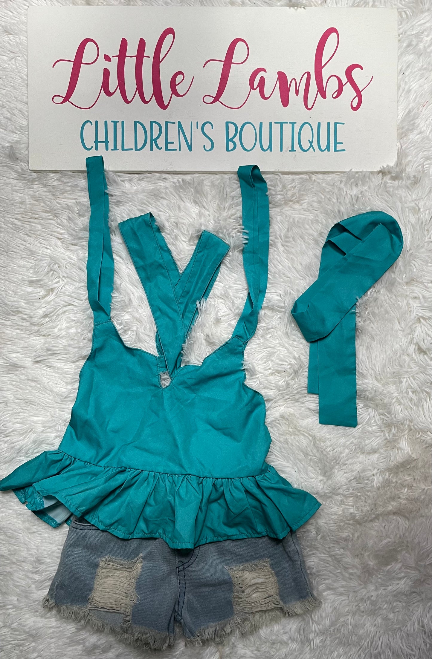 Teal Halter with Jean Shorts