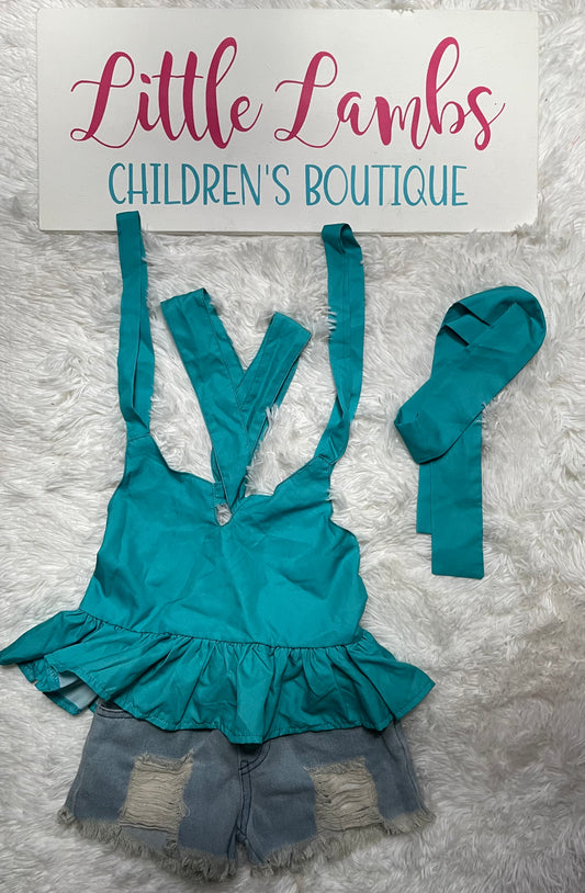 Teal Halter with Jean Shorts