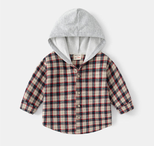 Plaid shirt with hoodie