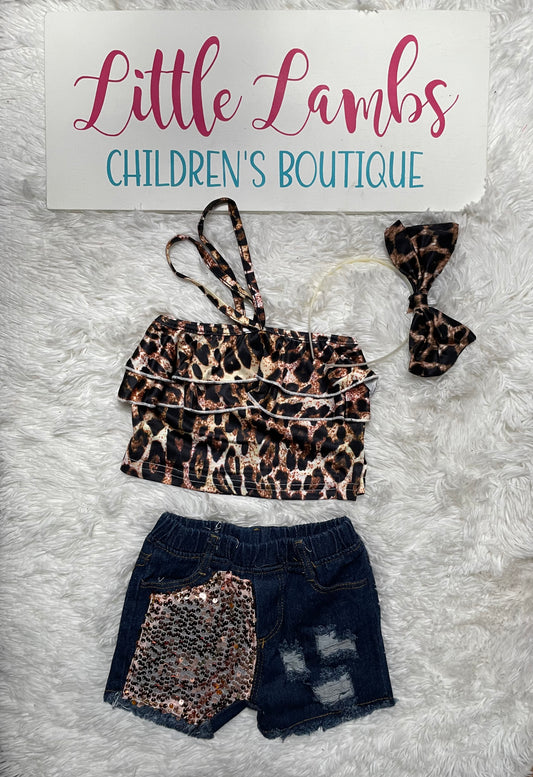 Crop Top with Sequin Jeans and Headband
