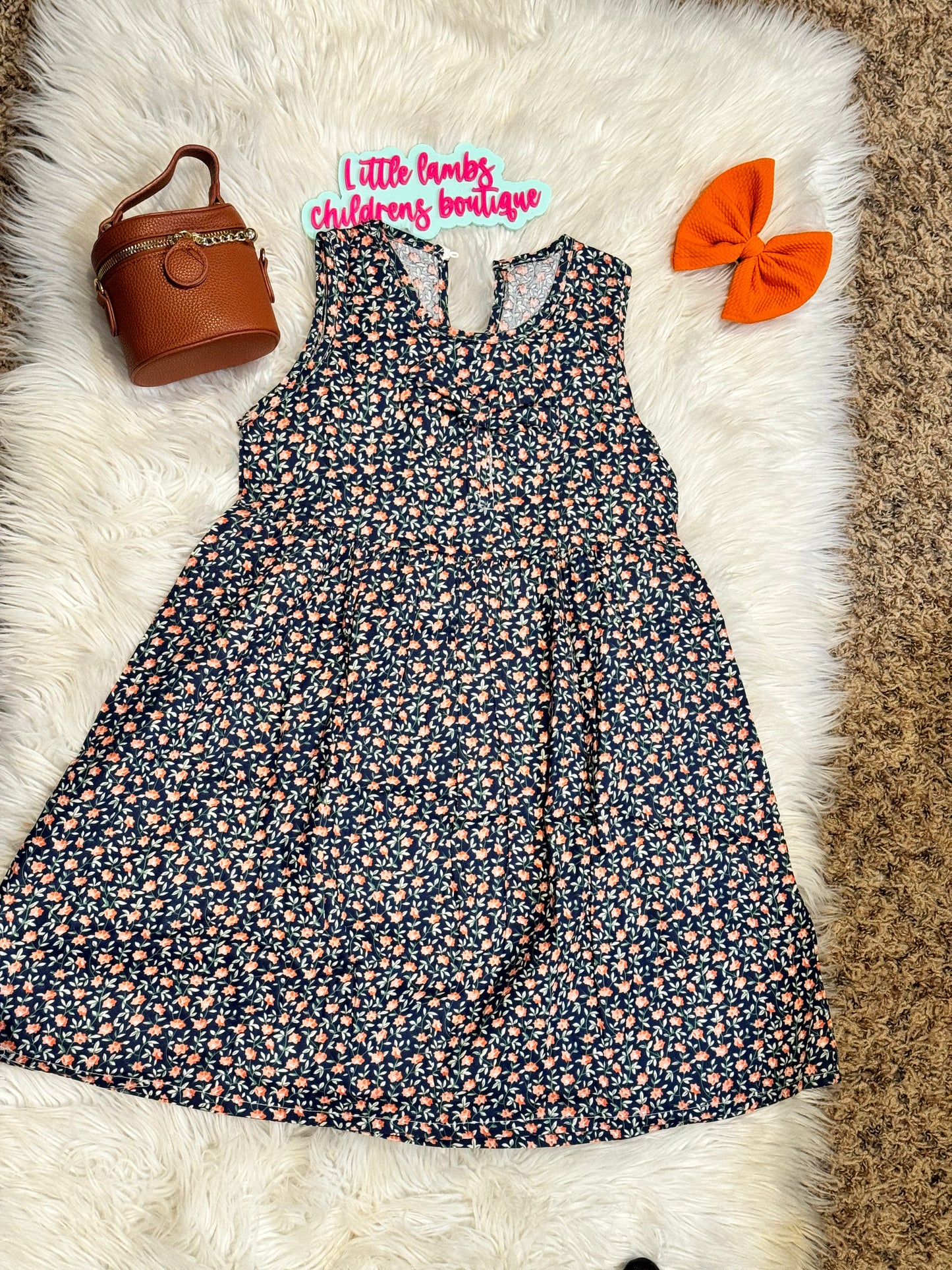 Blue dress with orange flower