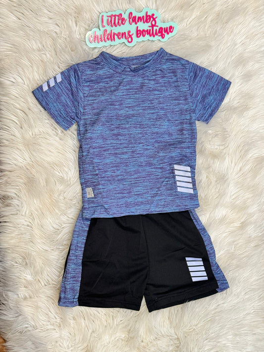 Blue shirt with black shorts- Gym cloth material