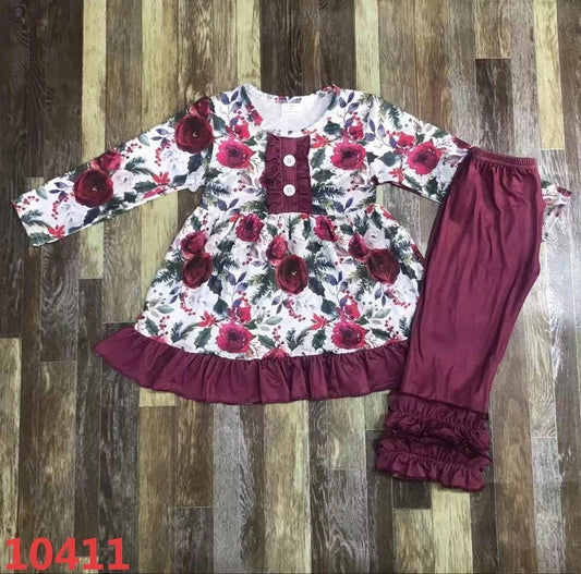 September-preorder-2025-clearance-maroon flower shirt with solid color pants