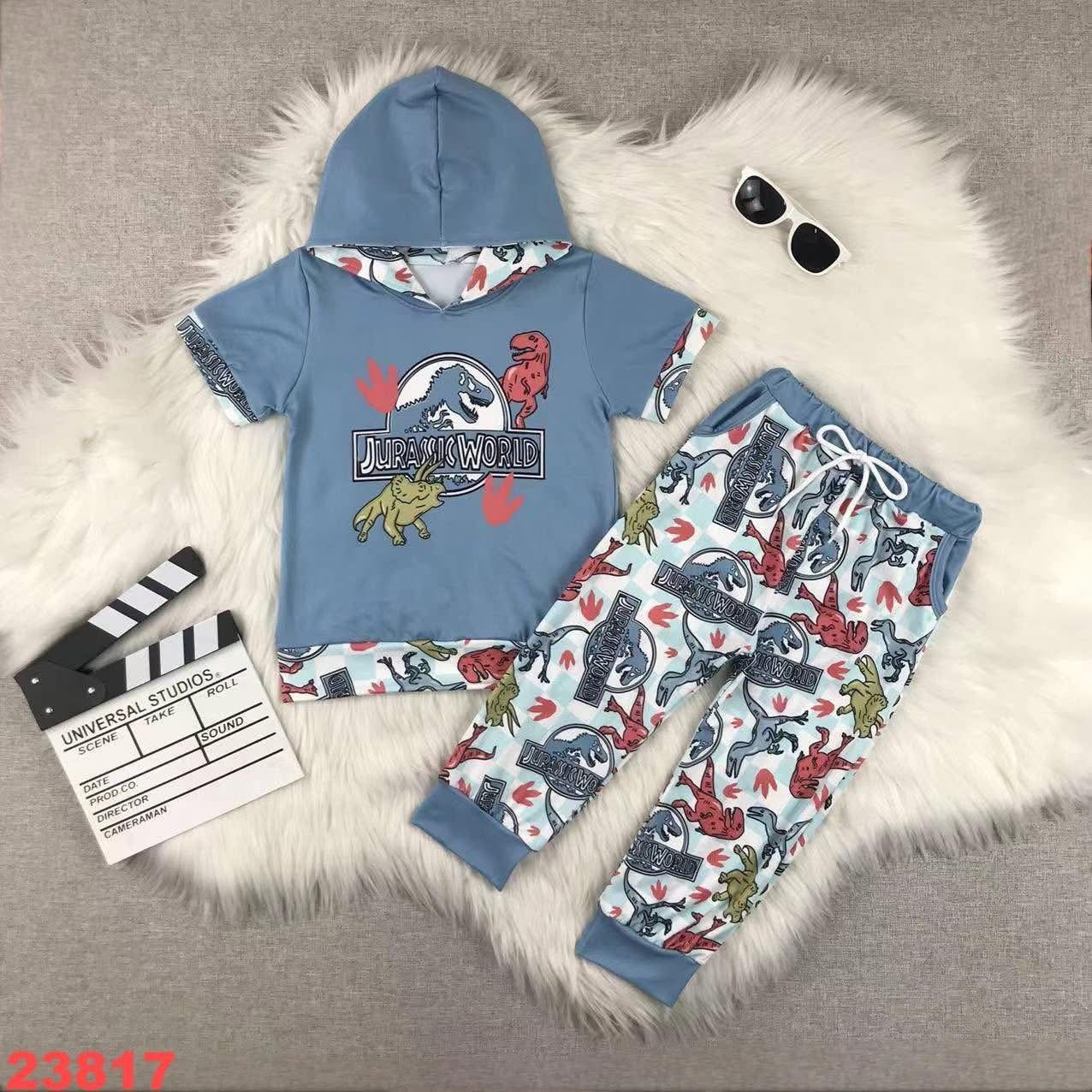 September-preorder-2025-clearance-Dinasour short sleeve hoodie with printed pants