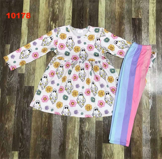 September-preorder-2025-clearance-pink ghost and flower shirt with colored pants