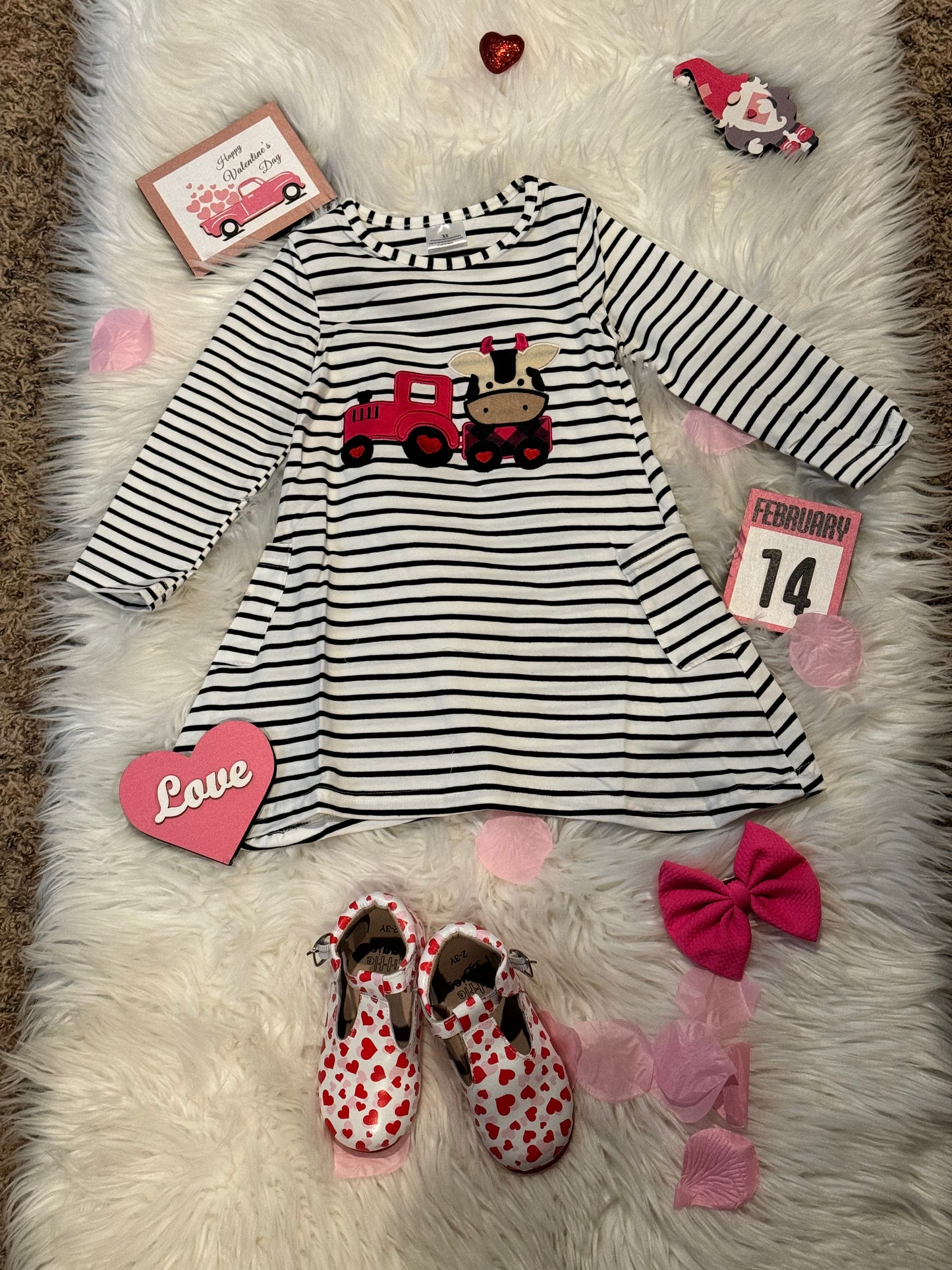 Stripe dress with red truck