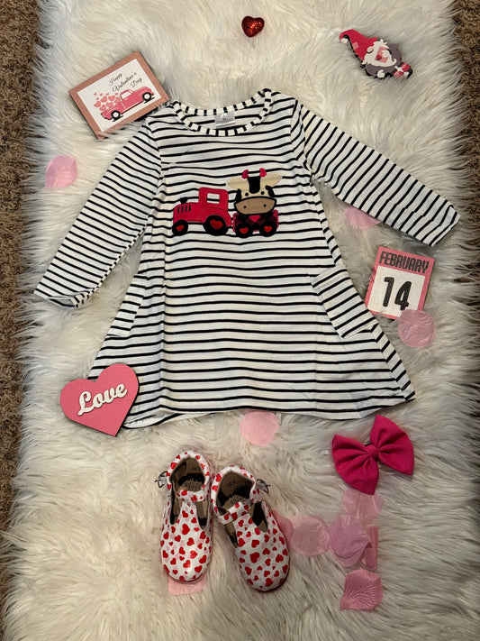 Stripe dress with red truck