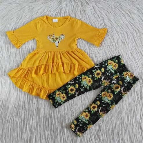 September-preorder-2025-Aier-yellow high low with sunflower pants