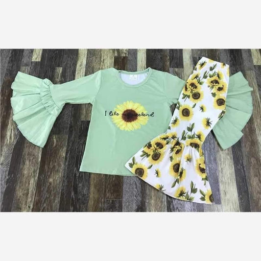 I Like My Weekend Sunflower Bell Bottom Outfit