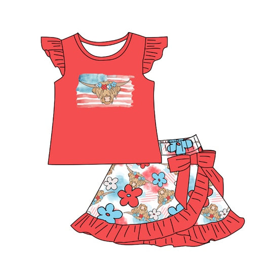 LL 4th July Custom-4th Highlander cow skirt set