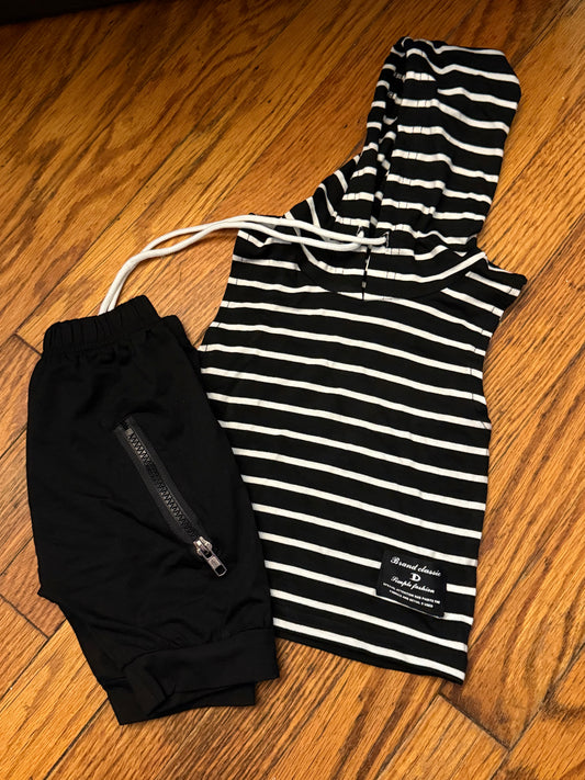 Black white stripped hoodie set