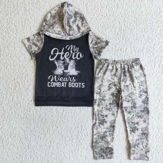 Boy hero wears combat boots