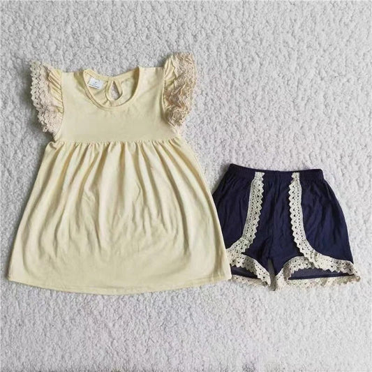 Yellow Lace Shorts Outfit