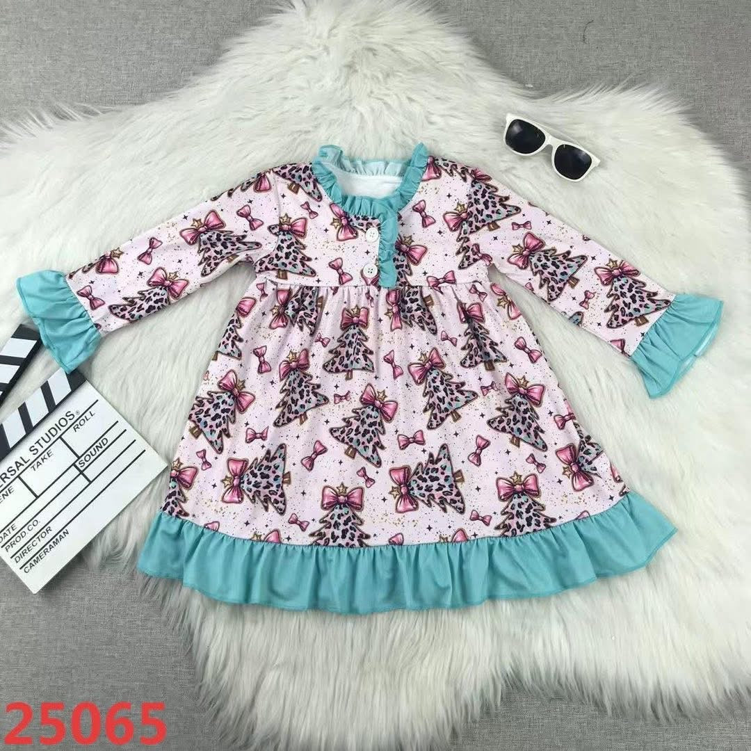 November 2025 preorder-pink cheetah Christmas tree pajama dress