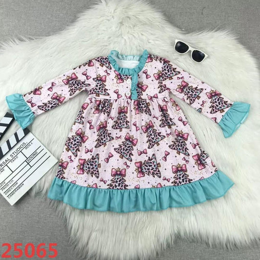 November 2025 preorder-pink cheetah Christmas tree pajama dress