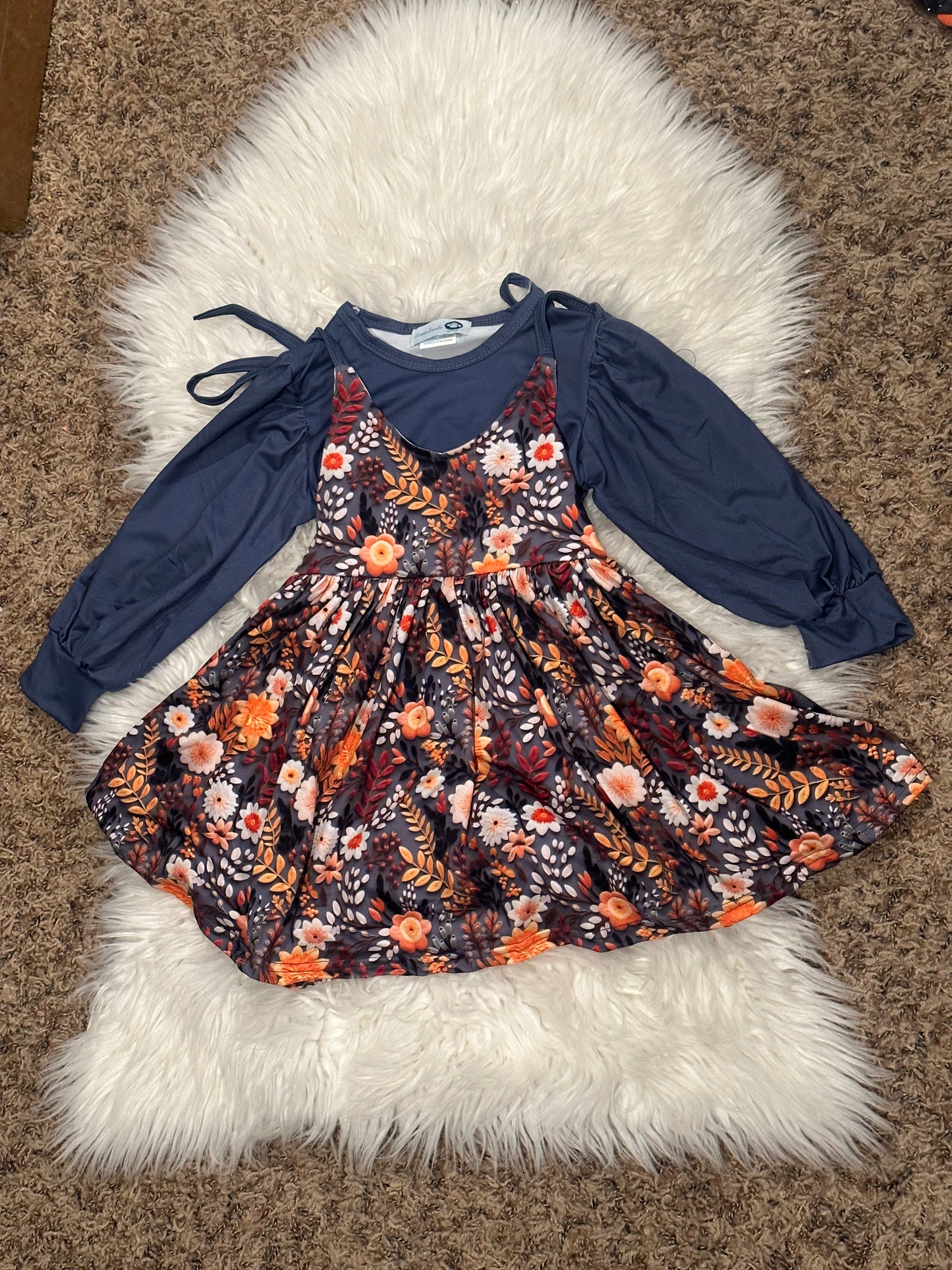 LL RTS thanksgiving custom-blue flower dress with shirt