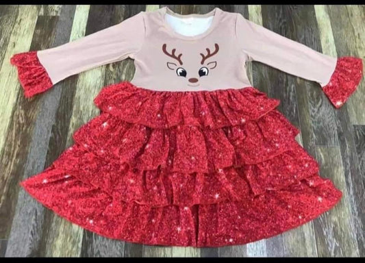 Reindeer dress with glitter print on bottom