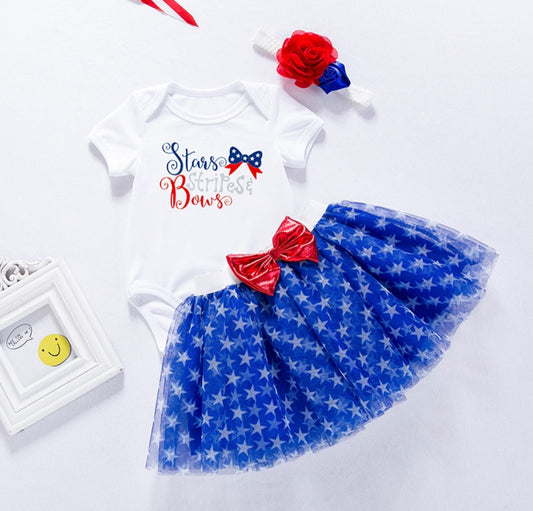 4th July baby girl bow set