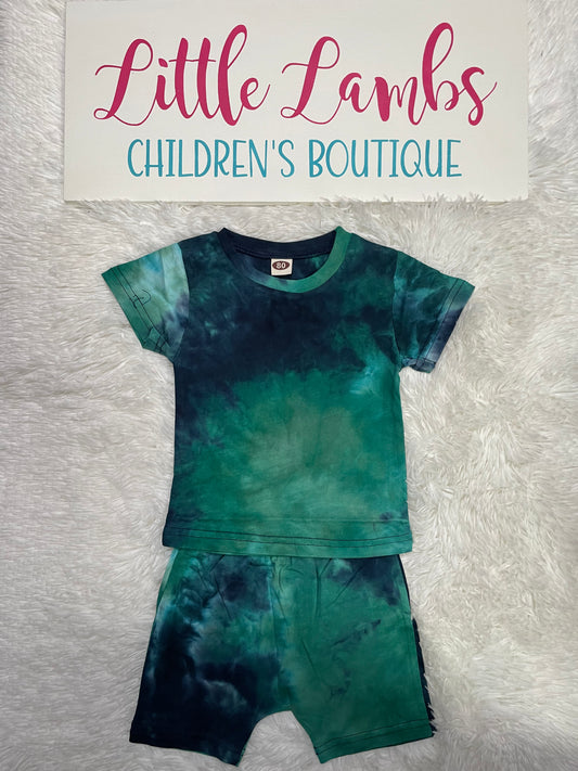 Dark Blue and Green Tie Dye Shorts set