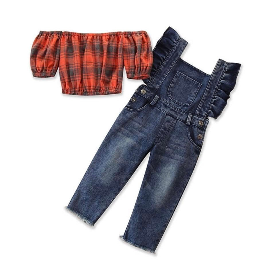 Rep- girls plaid shirt with jeans overall